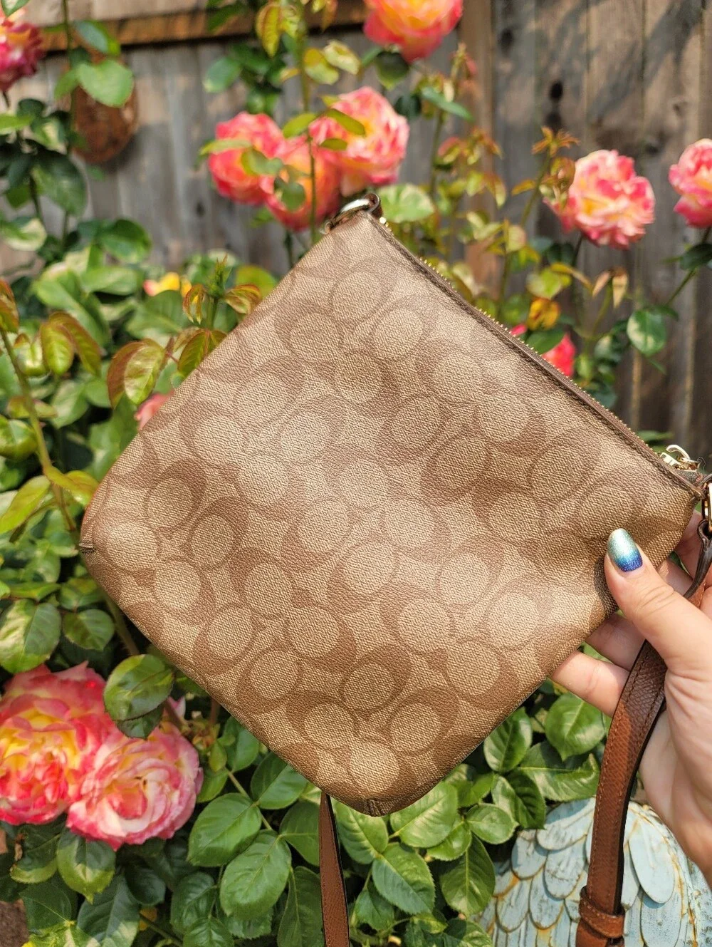 Coach Signature Stripe Tan Crossbody
